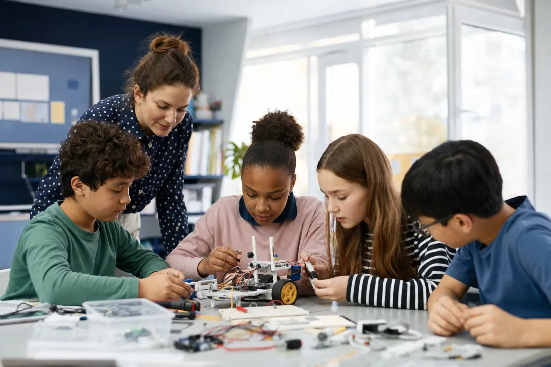 Students learning together in an academic lab
